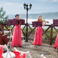 musicians at a beach wedding reception